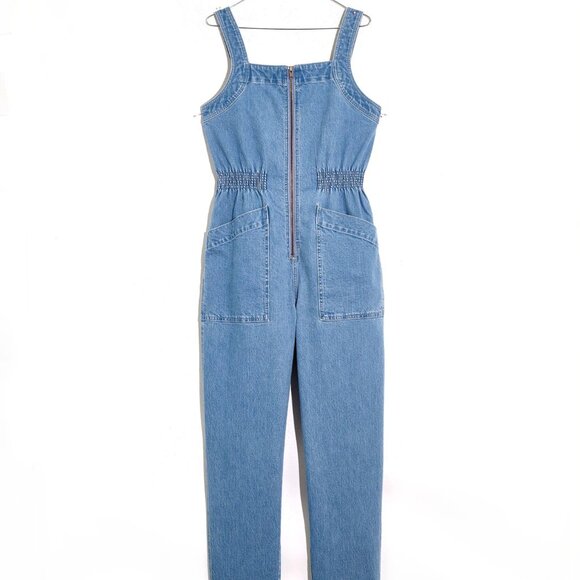 Madewell Denim Zip Smock-Waist Jumpsuit in Baisley Wash Size M - Picture 1 of 11